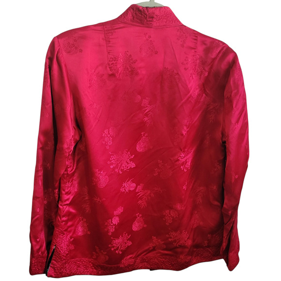 Vtg 1949 Reversible Chinese Silk Jacket Red Black Tang Floral Embroidered M - Picture 4 of 14
